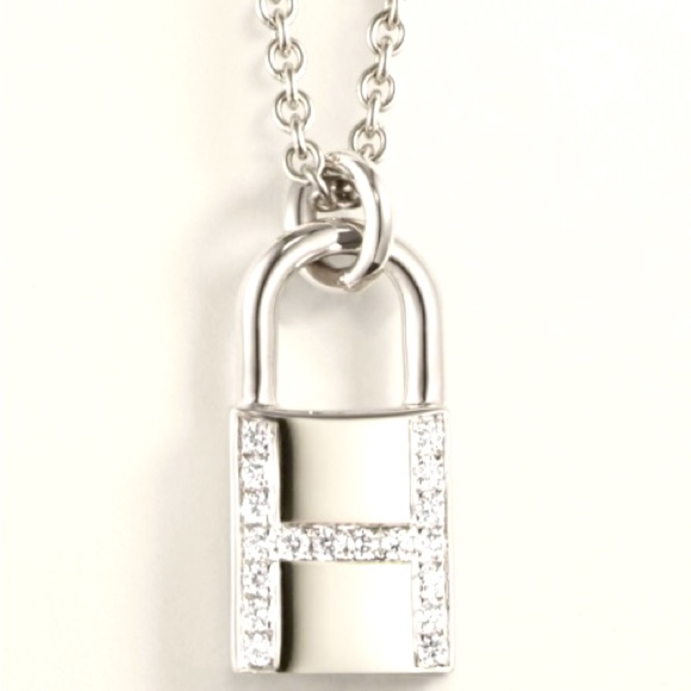 Hermes white gold diamond H lock necklace sparkly perfect Kelly birkin jewelry